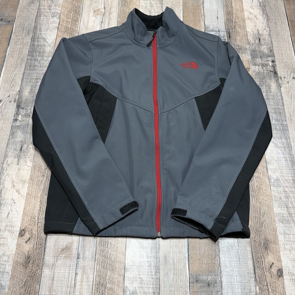 The North Face Soft Shell Jacket Mens Medium Gray Red Full Zip Fleece Lined